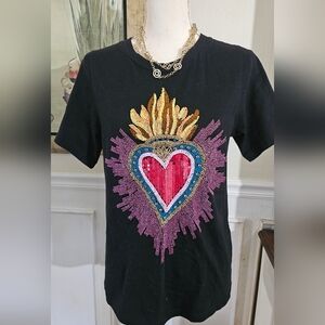 Beaded Black Sacred Heart Shirt